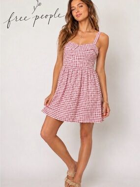 Free People Rose Pink Gingham Mini Dress